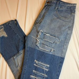 Distressed Two-Tone Denim Jeans